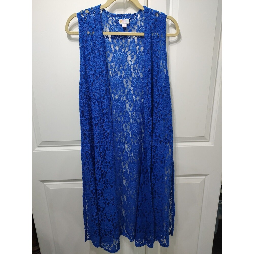 LuLaRoe Joy Lace Duster Vest M Blue Lace Long Cardigan | Boho Romantic